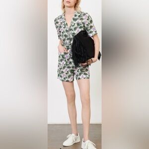 Maje Short jumpsuit in printed viscose linen. Floral size EU 40